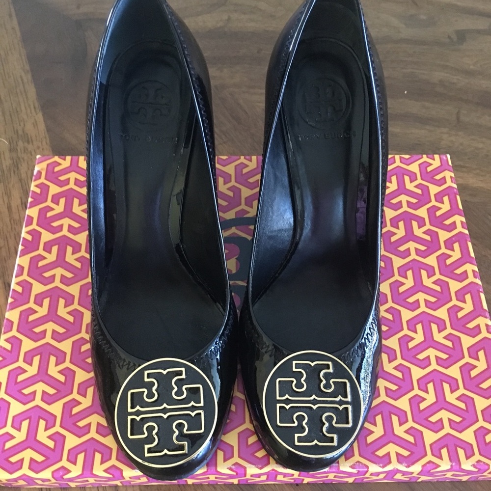Tory Burch Black Patent Wedges. Size 8.5.
